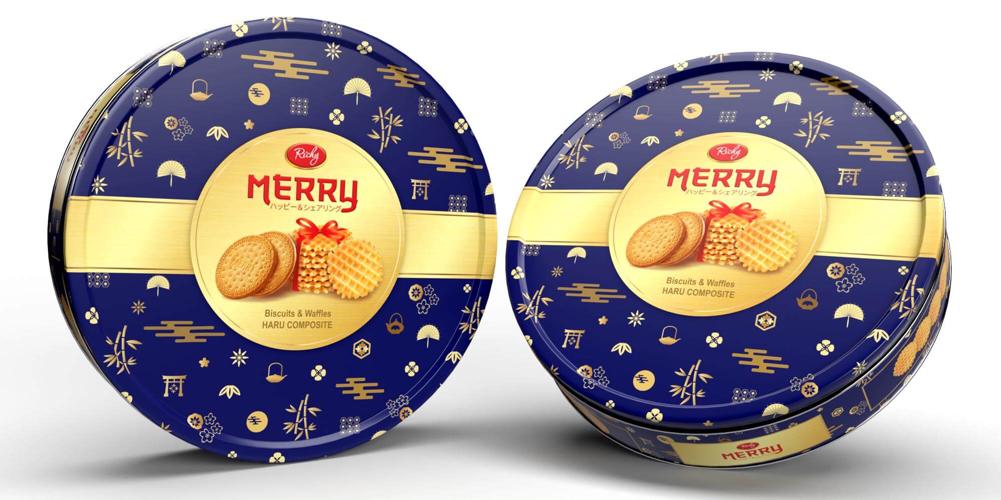 Hộp thiếc tròn Richy Merry Nhật Xanh - Bánh quy thập cẩm 333g