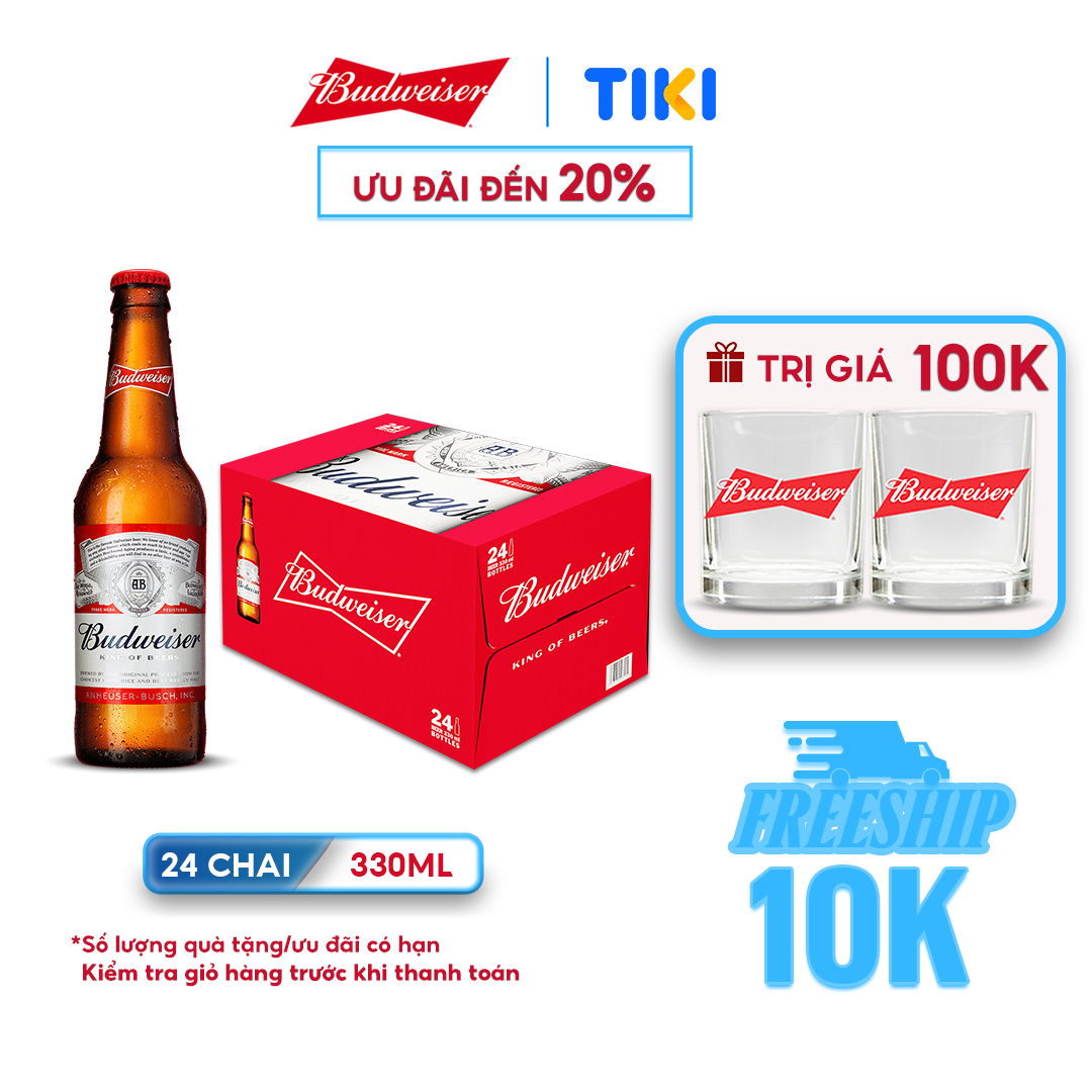 Thùng 24 Chai Bia Budweiser Chính Hãng (330ml/Chai)