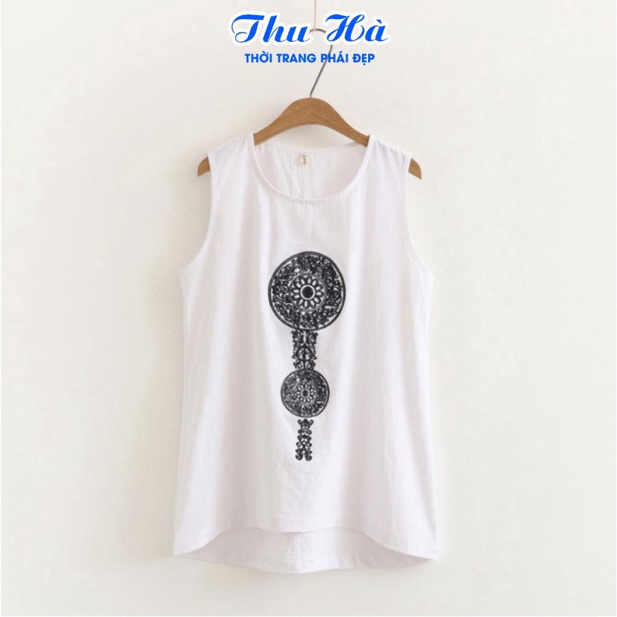 Áo sát nách nữ cổ tròn Thu Hà chất liệu đũi mềm nhẹ thoáng mát, form vừa xinh AKH.53