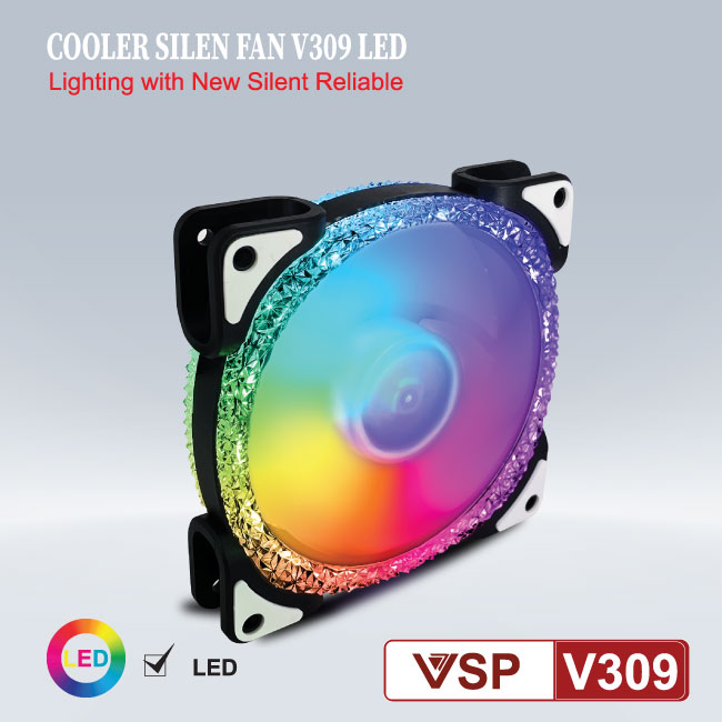 Fan Case 12cm VSP V309 [ĐEN] LED RGB (không đồng bộ Hub) - Hàng chính hãng Tech Vision phân phối