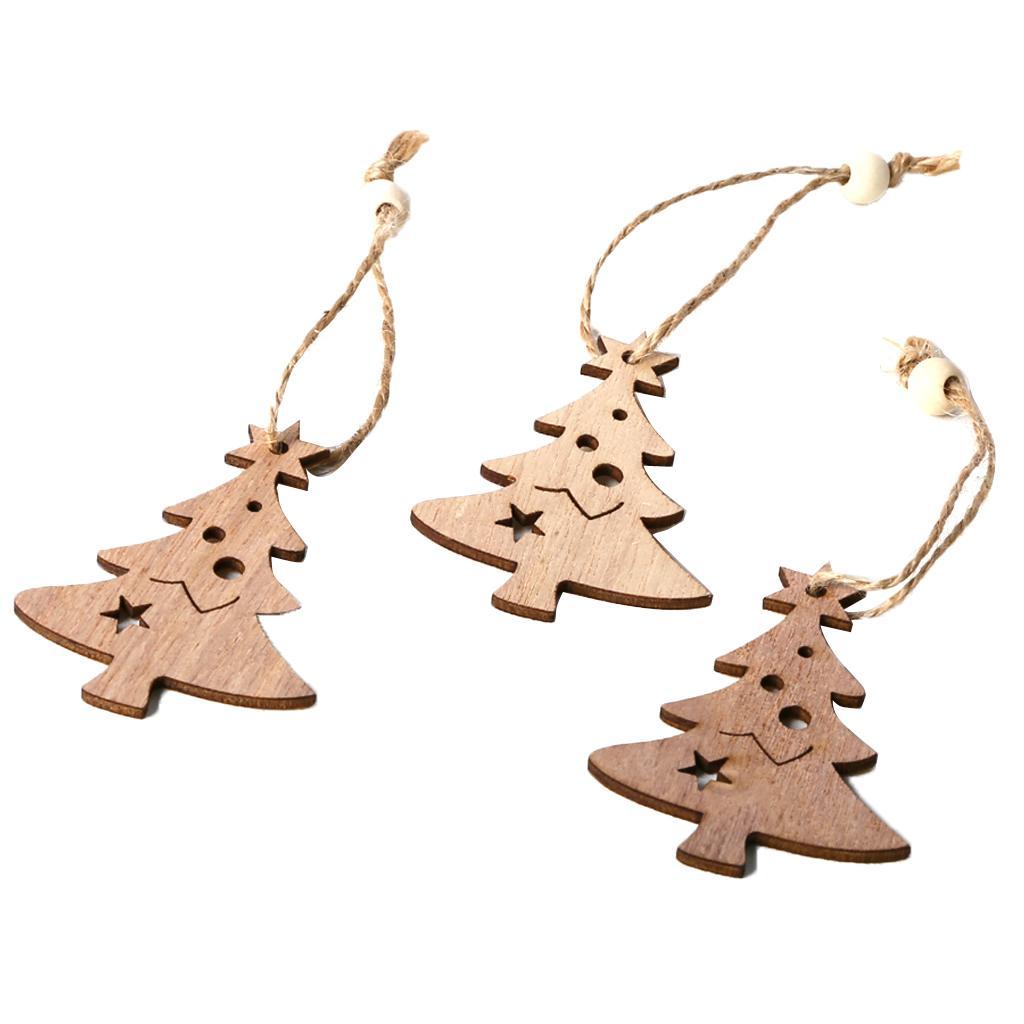 3pcs Unfinished Wooden Slices Cutout Pendant Xmas Decor