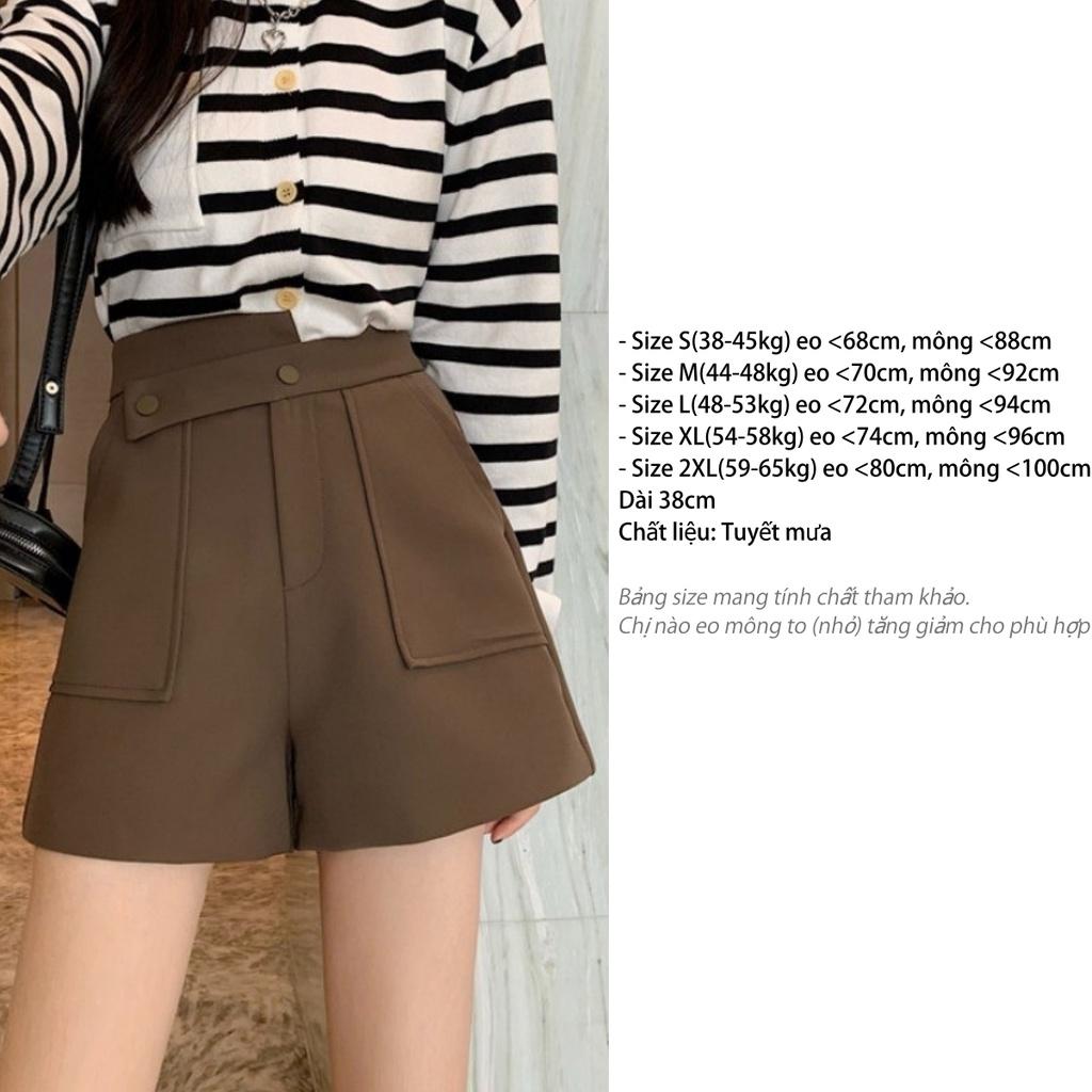 Quần short nữ lưng cao ống rộng DOLOXI 2 khuy bấm vải tuyết mưa Q86
