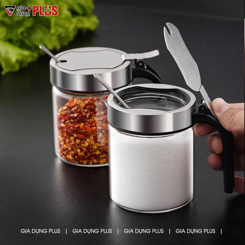 Lọ đựng gia vị thuỷ tinh boroslicate nắp bật bằng inox sus 304 cao cấp (+tặng kèm thìa inox 304