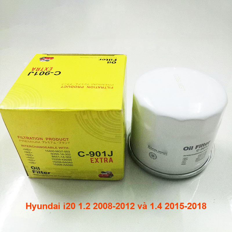 Lọc nhớt cho xe Hyundai i20 1.2 2008-2012 và 1.4 2015-2018 26300-02510 mã C901J-7