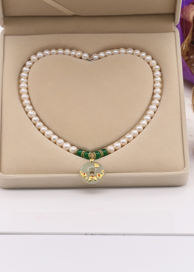 Bộ Chuỗi Ngọc Trai Phát Lộc - Vòng Cổ Ngọc Trai Tài Lộc - Dây Chuyền Ngọc Trai Tự Nhiên, Hạt Tròn 9ly Gồm Vòng Cổ Kèm Vòng Tay - BODB1438 - Bảo Ngọc Jewelry
