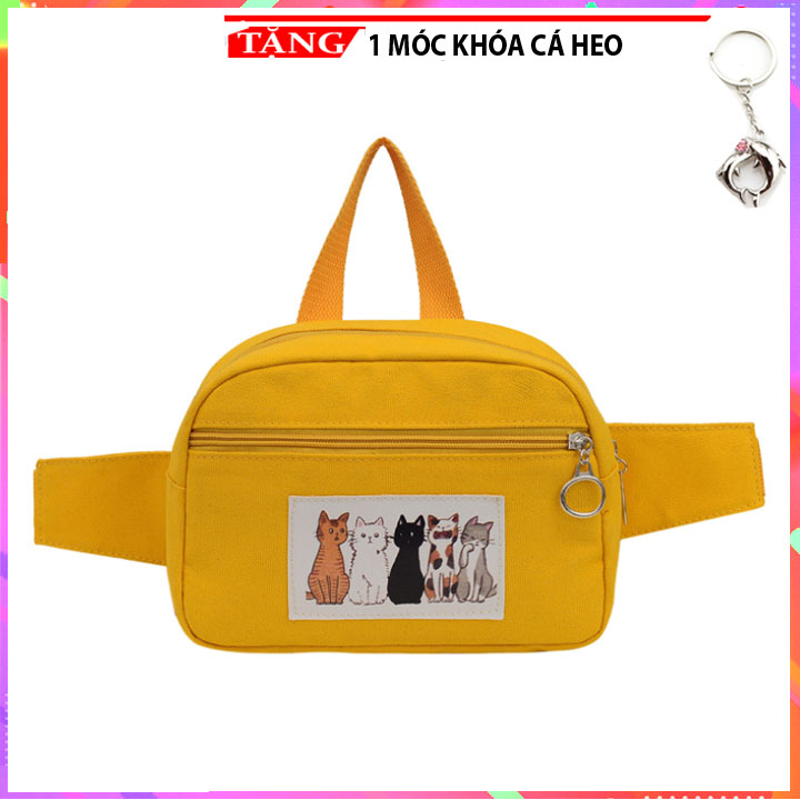 Túi Đeo chéo Hình chú Mèo quai xách nữ đáng yêu MINI DE21 Tặng móc khóa cá heo