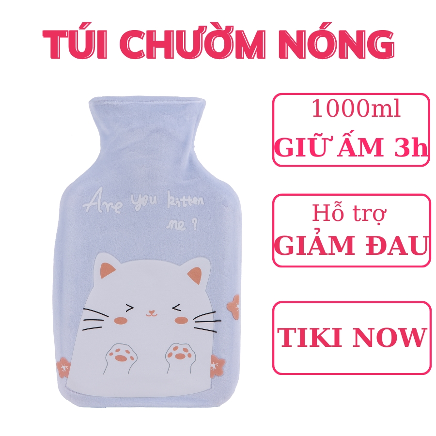 Túi chườm nóng lạnh đa năng Puha 1000ml, túi chườm bụng kinh sưởi ấm giữ nhiệt hỗ trợ giảm đau cho bạn nữ