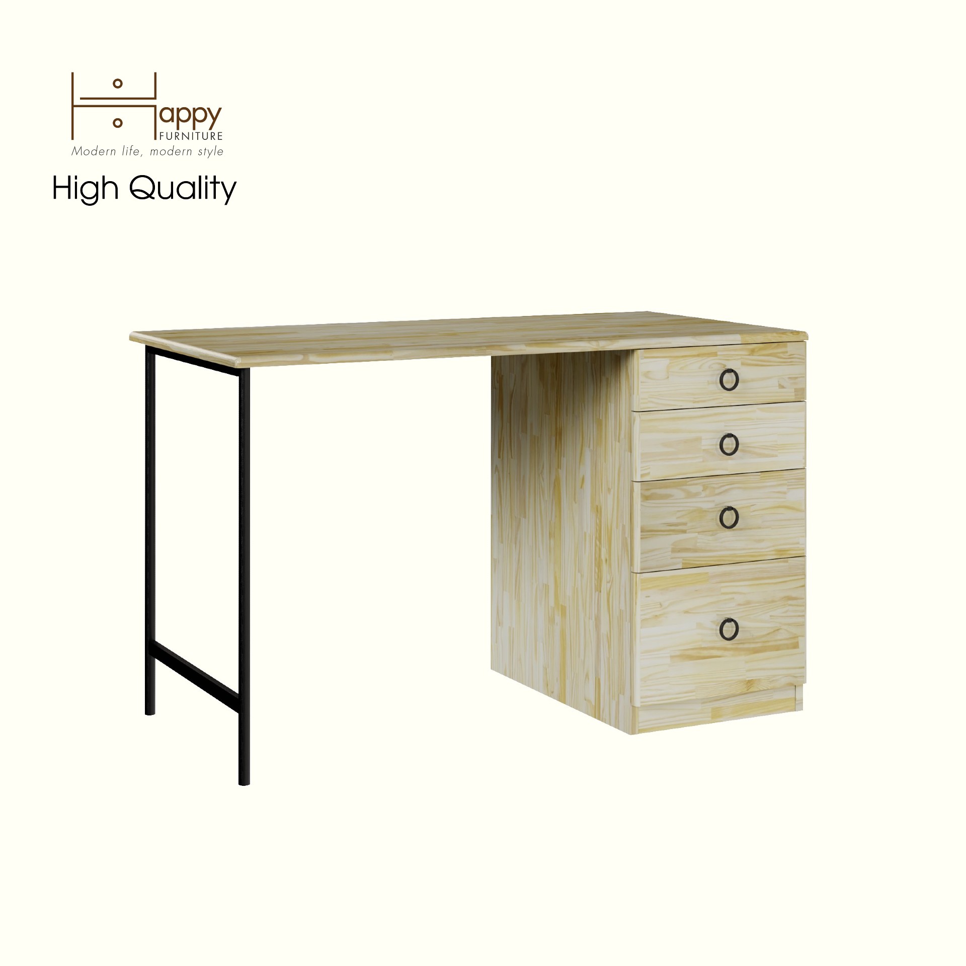 HAPPY FURNITURE , Gỗ tự nhiên , Bàn làm việc 4 ngăn kéo - YANNA , BAN_102 , 120cm x 59cm x 75cm