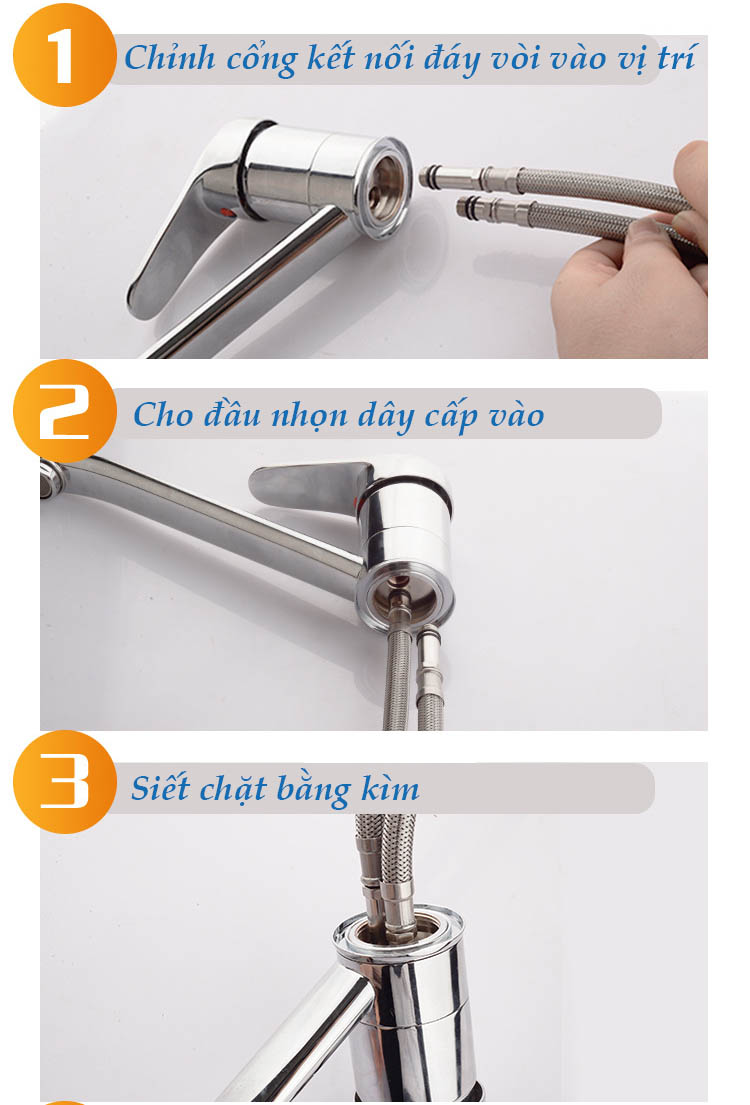 Dây cấp nước chống cháy nổ 1 đầu nhọn BIBOTOYVHD2 bằng inox SUS304 dài 40-50-60cm - TẶNG 1 ống cao su non lắp dây