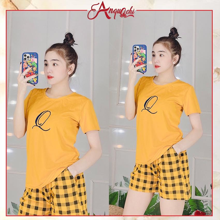 Đồ Bộ Nữ Mặc Nhà Anquachi Đẹp Thun Cotton Nữ Mặc Ngủ Ở Nhà Dễ Thương Quần Đùi Cute A064