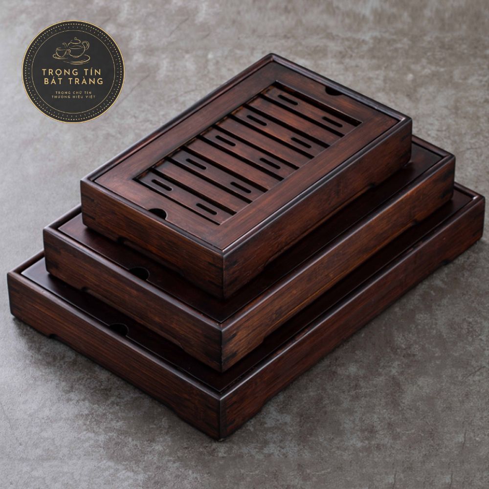 Khay Trà Đạo Tre Cao Cấp Rãnh Nước Sang Trọng Hình Chữ Nhật KT 18