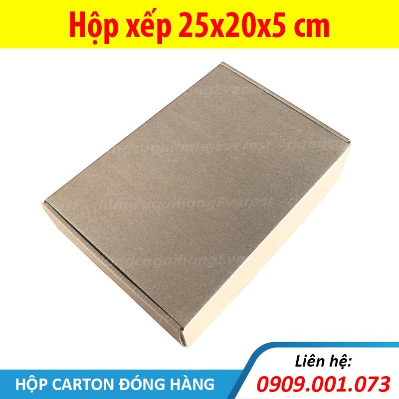 Combo 20 hộp xếp, size 25x20x5 cm - hộp carton nắp gài, giấy 2 nâu 1 xeo, sóng E cứng cáp