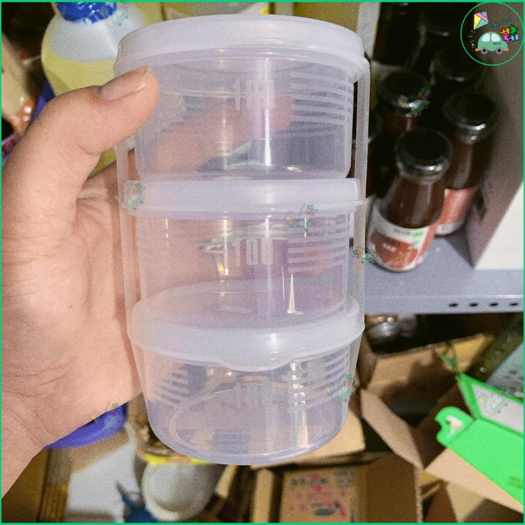 Set 3 hộp nhựa tròn 180ml Nayaka Nhật Bản có nắp đậy đựng đồ ăn dặm