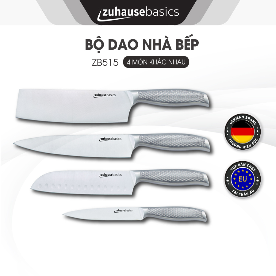 Bộ dao nhà bếp Zuhausebasics ZB515 gồm 4 món, bộ dao inox, lưỡi dao chống dính - hàng chính hãng