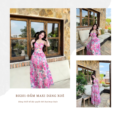 Đầm maxi Ruzimay cup ngực dáng xòe R0200