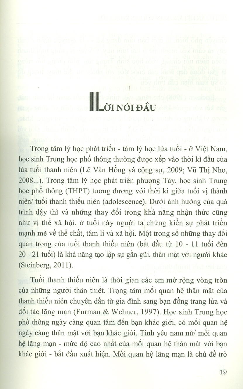 Mối Quan Hệ Lãng Mạn Với Bạn Khác Giới Của Học Sinh Trung Học Phổ Thông (Sách chuyên khảo) - Viện Tâm Lý Học - Nguyễn Thị Phương Hoa (Chủ biên)