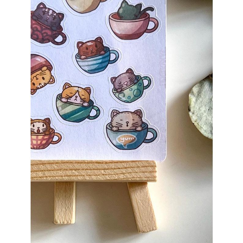 Sticker tự thiết kế - sticker sheet cats in caps - hình dán sổ, nhật kí bullet journal - unim043