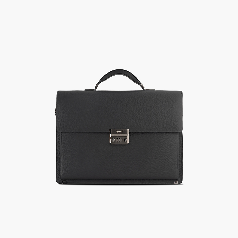 Cặp Da Nam Túi Xách Công Sở GENCE CTS17 Da Bò Khóa Số Cao Cấp Màu Đen Dáng Hộp