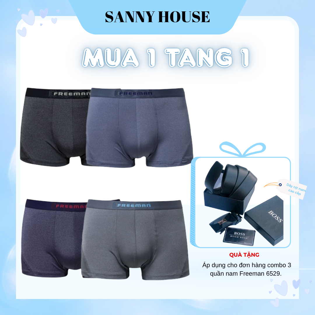Combo 3 Quần Lót Nam Freeman Boxer 6529 Cao Cấp Tặng Dây Nịt Nam