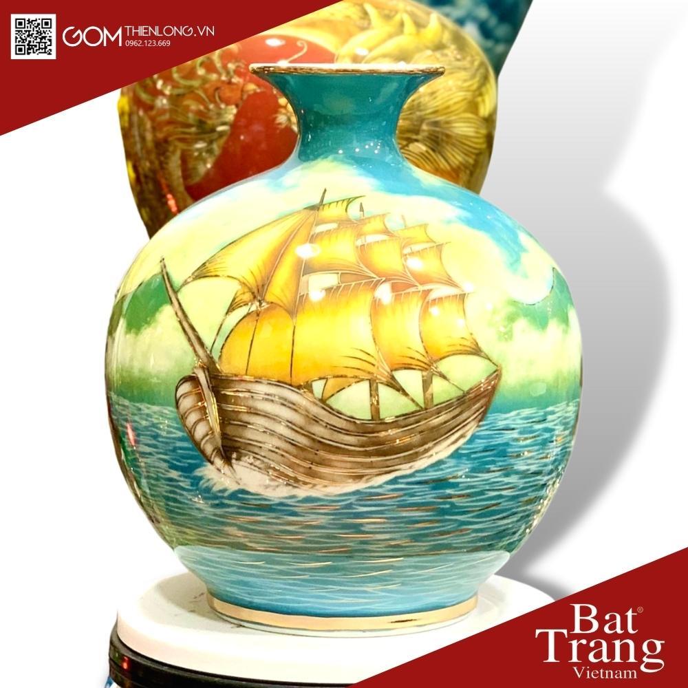 Bình Hút Lộc Thuận Buồm Xuôi Gió Vẽ Vàng 3D - Bình Hút Tài Lộc Bát Tràng - Gốm Thiên Long
