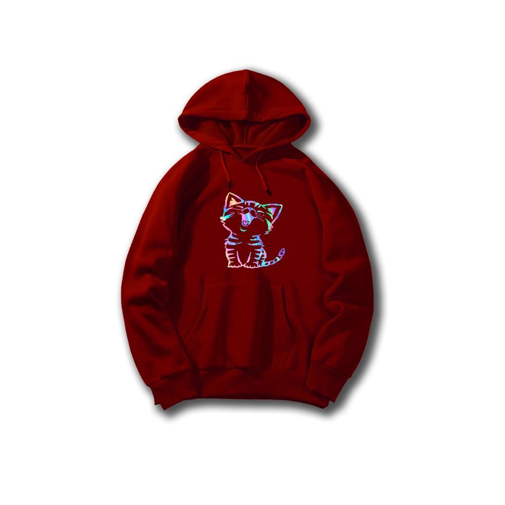 Áo hoodie Unisex dạ quang - Áo khoác nỉ phản quang họa tiết mèo cười in cao cấp