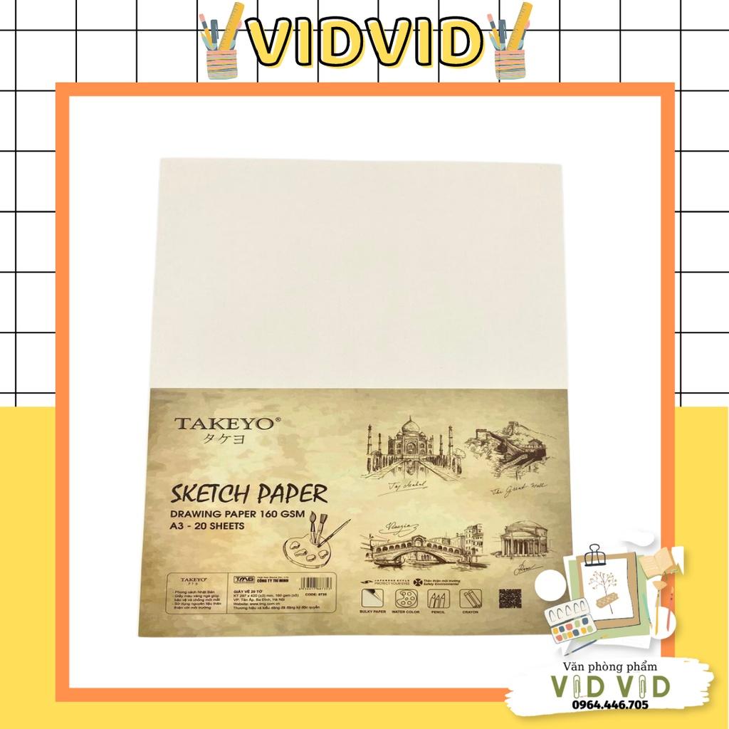 Tệp Giấy Vẽ Màu Nước size A3, size A4 TAKEYO SKETCH PAPER 20 Tờ - ĐL 160gsm