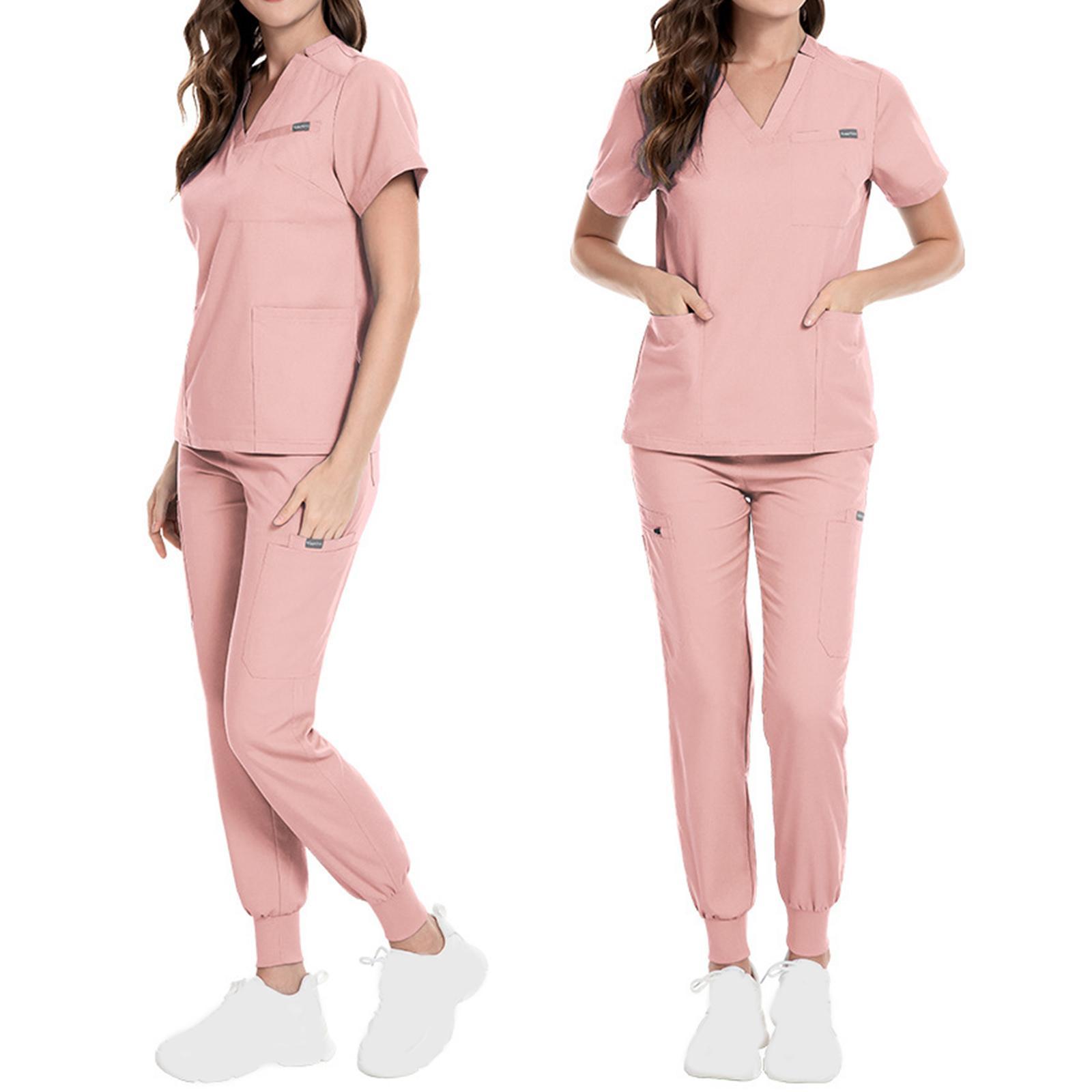Uniforms Scrub Set Nurse Top and Pants Short Sleeve for Cosmetology Pet Shop