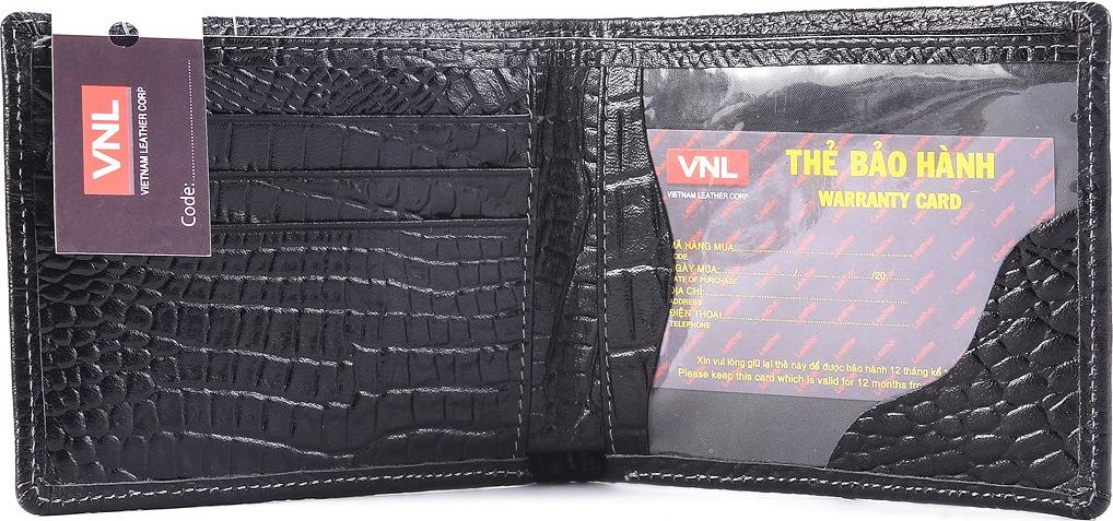 Ví nam da bò vân cá sấu dáng ngang VNL0123D -màu Đen