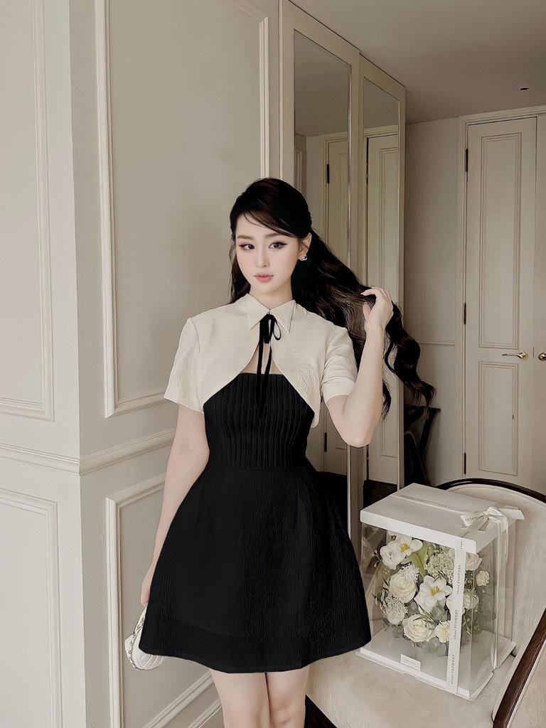 Đầm xòe 2 dây kèm áo khoác lửng cina dress