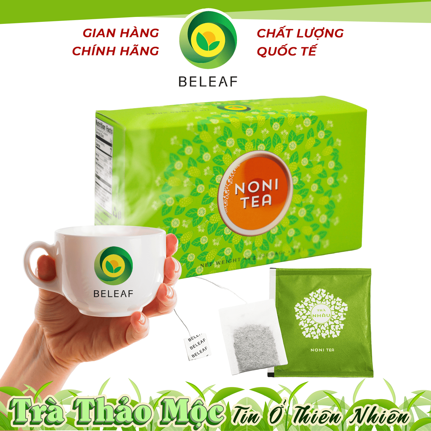 Trà Nhàu - Noni Tea - Trà Thảo Mộc Beleaf hỗ trợ tiêu hóa, tăng cường miễn dịch