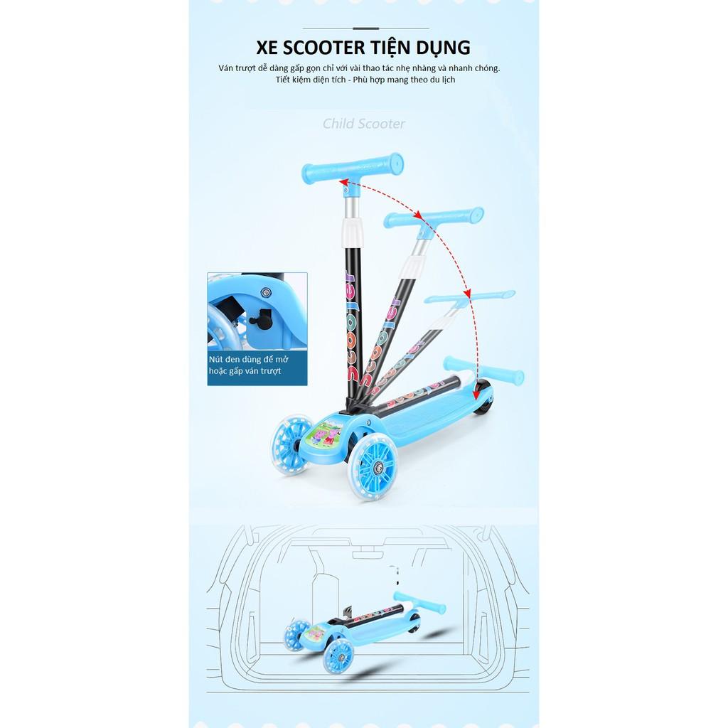 Xe Trượt Scooter 3 Bánh Đèn Led Phát Sáng - Xe trượt gấp gọn thông minh Cho bé 3-8 tuổi