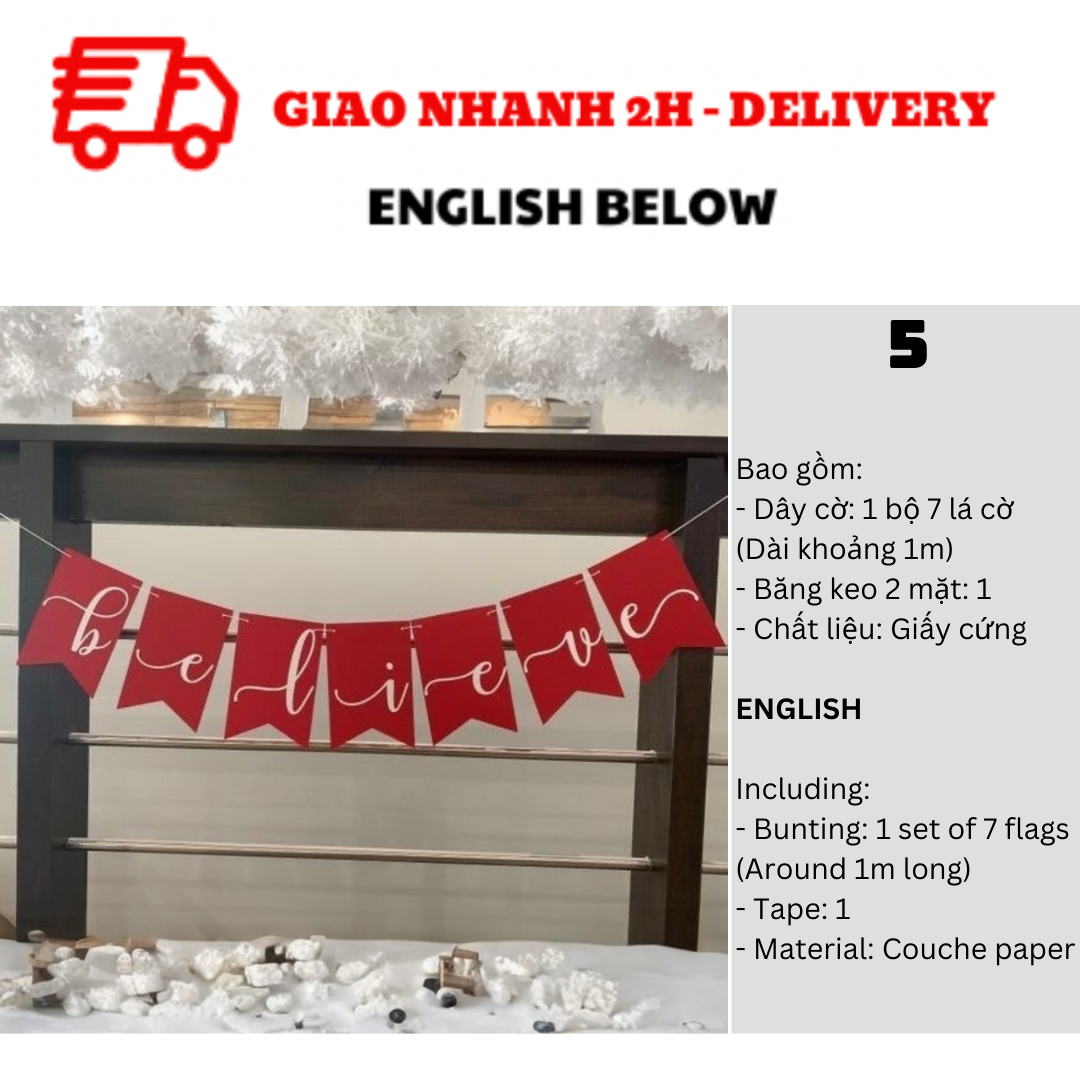 Bộ Dây Cờ Noel Trang Trí Tiệc Nhiều Mẫu - Merry Christmas Bunting DCXM31