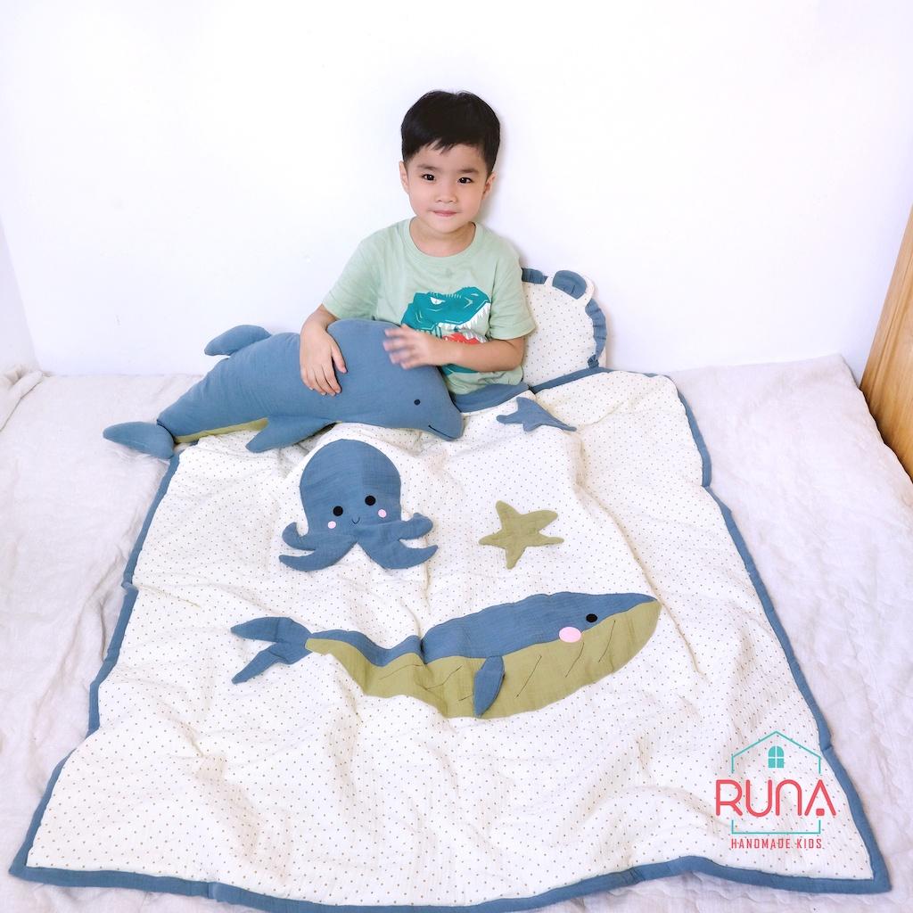 Bộ chăn đi học mùa hè cho bé thiết kế thủ công Runa Kids chất liệu vải xô Muslin thoáng mát thấm hút tốt an toàn cho bé