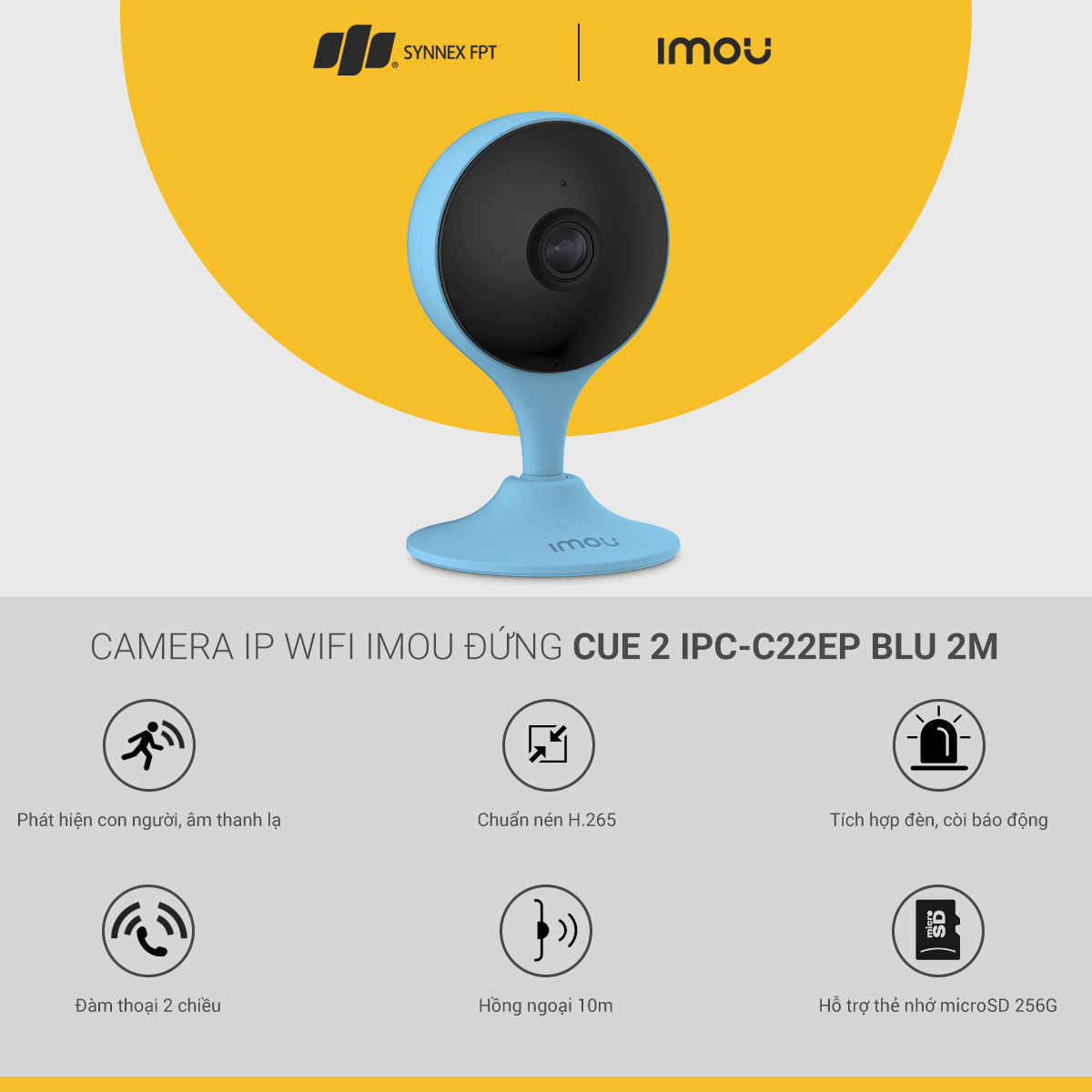 Camera IP WIFI Imou đứng Cue 2 IPC-C22EP 2M/2-way talk/Siren/IR10m, 2Y WTY (Blue)_IPC-C22EP - Hàng chính hãng