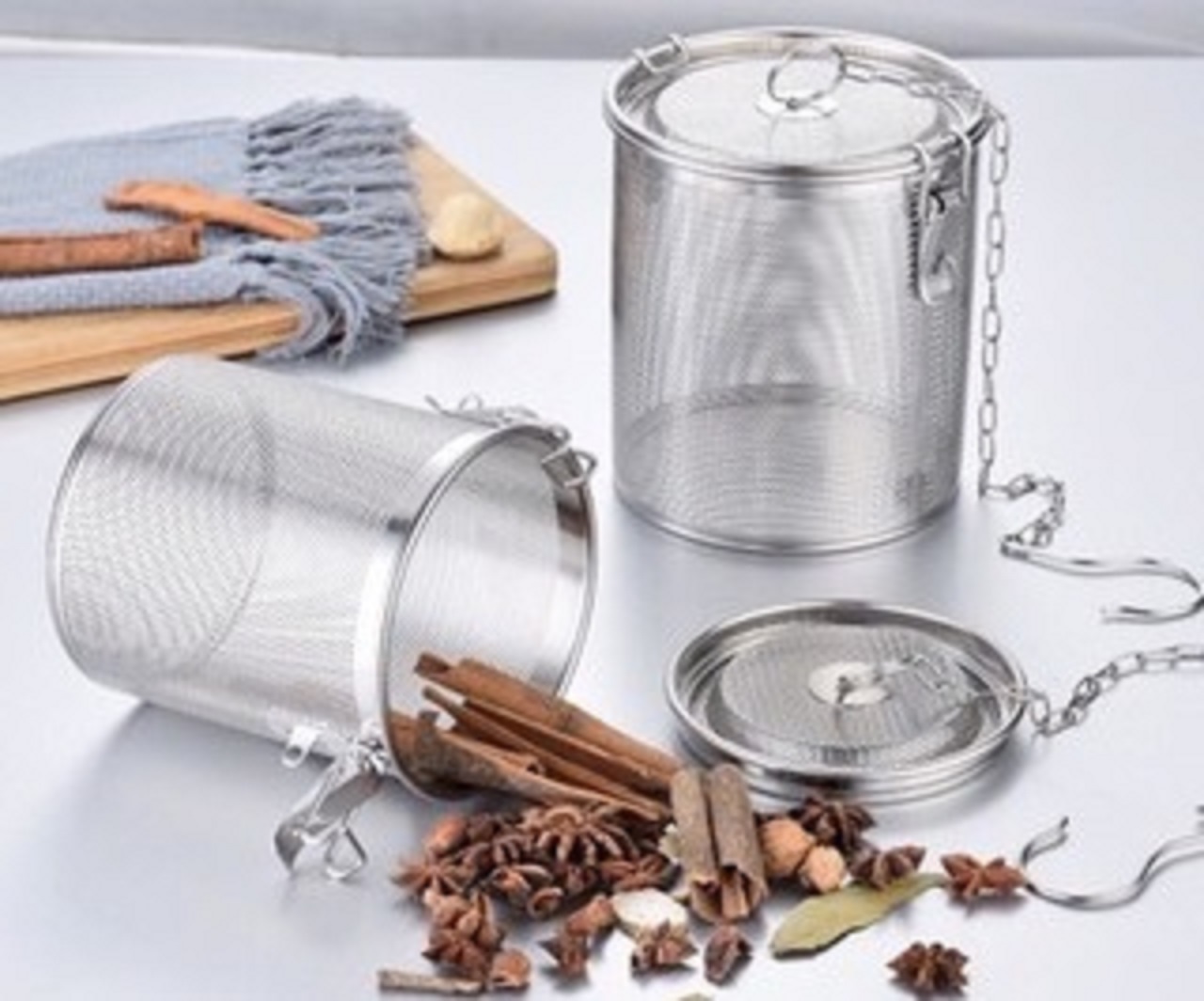 Giỏ lưới lọc trà, cafe, gia vị bằng Inox 304 chống gỉ có móc treo tiện dụng nhiều size