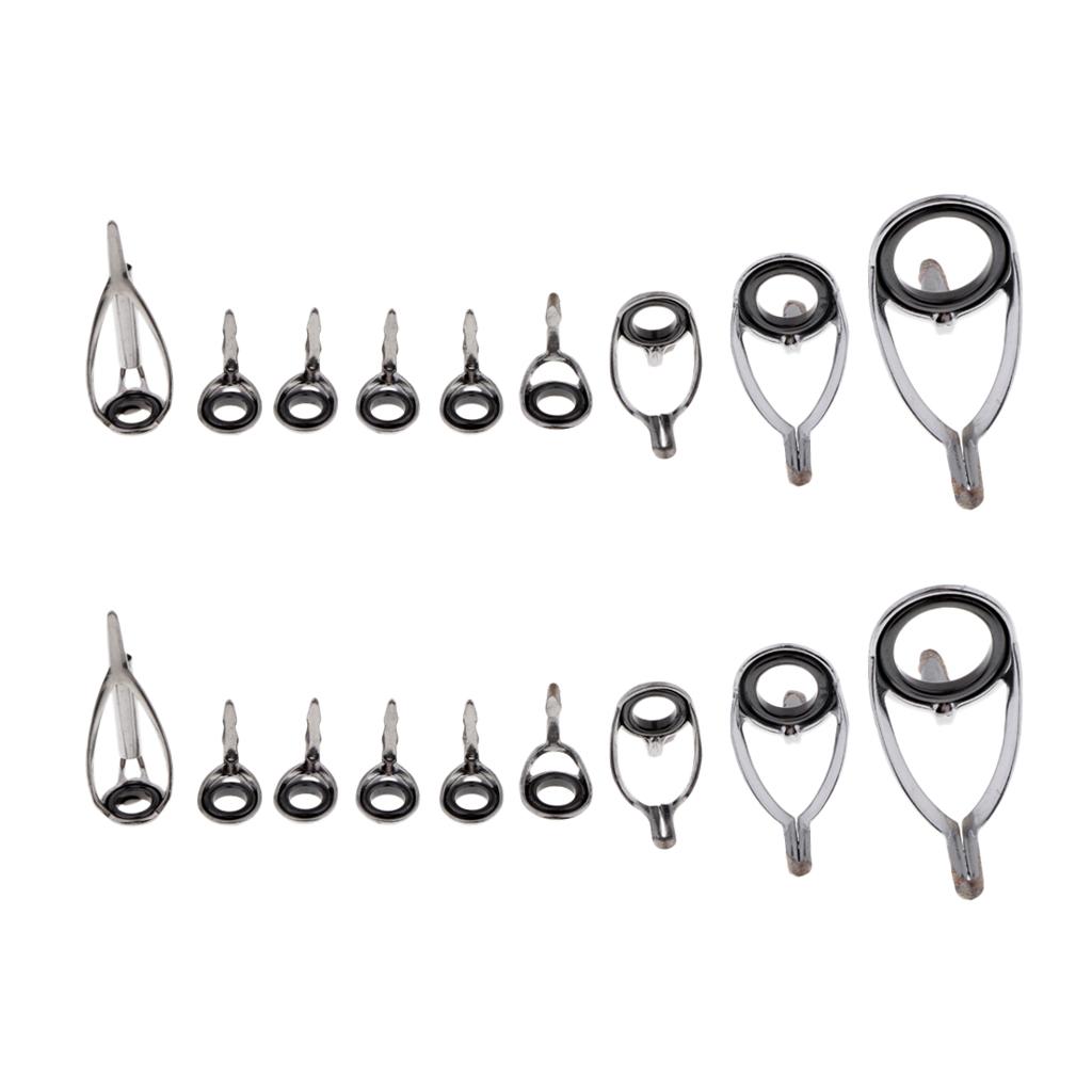 18pcs Ceramic Ring Eyes Fishing Rod Guide Tangle Free Stainless Steel Frame