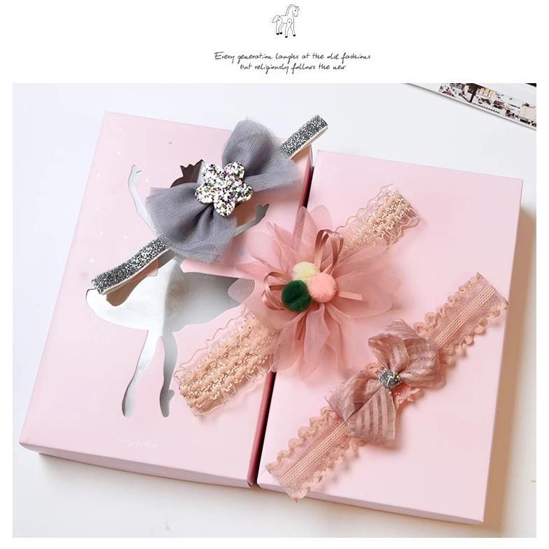 Set 3 chiếc băng đô/turban ren có hộp xinh xắn cho bé gái từ 3 đến 36 tháng tuổi