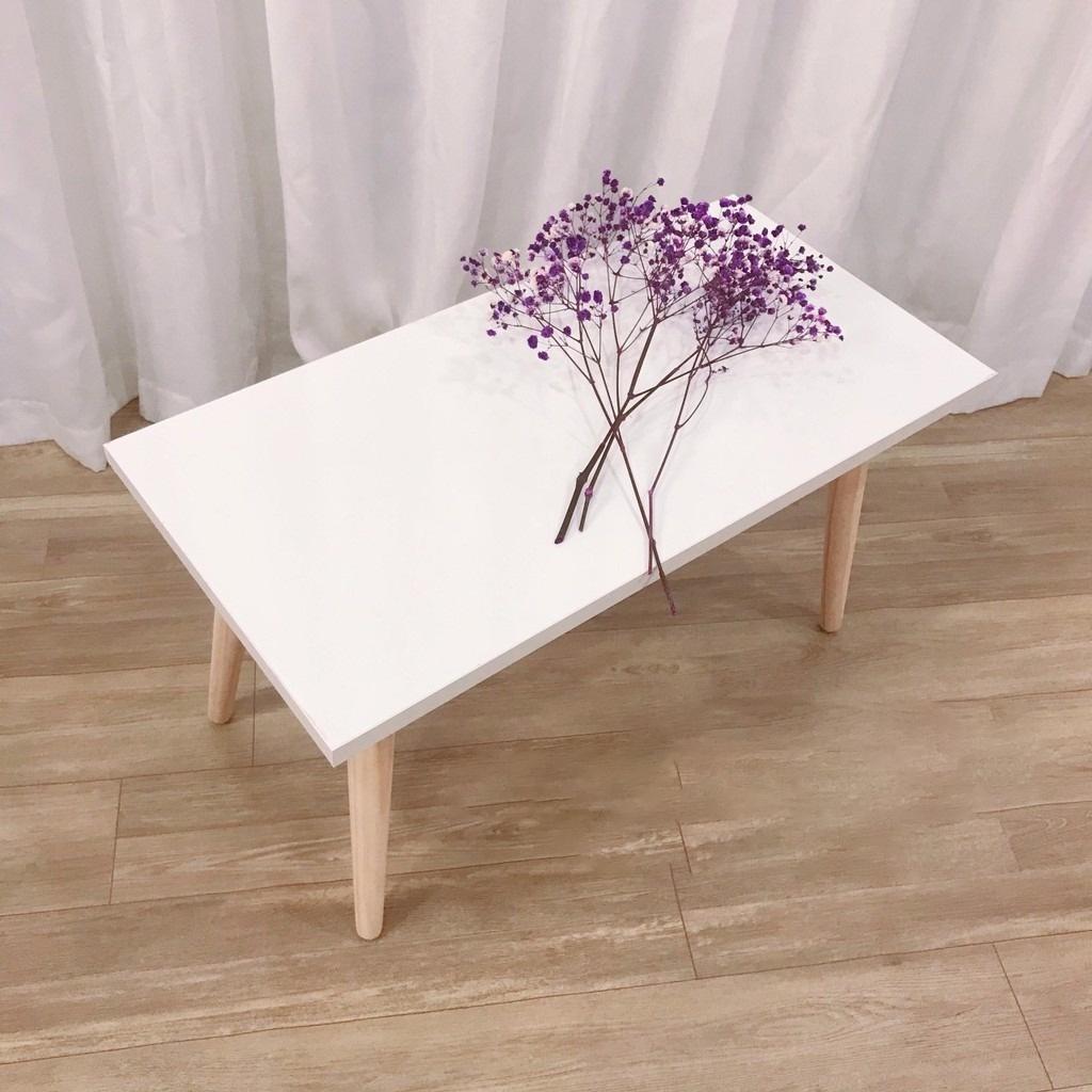 Bàn trà, Bàn Cafe, Bàn ngồi bệt hình chữ nhật size 60x40cm cao cấp màu trắng chân gỗ, hiện đại, giá tốt