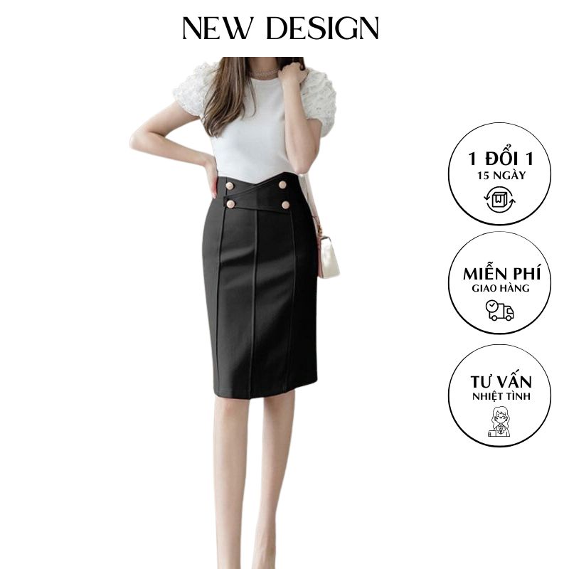 Chân váy công sở dáng bút chì lưng cao dài 58cm phong cách Hàn Quốc sang trọng chất vải co giãn thoáng mát khi mặc