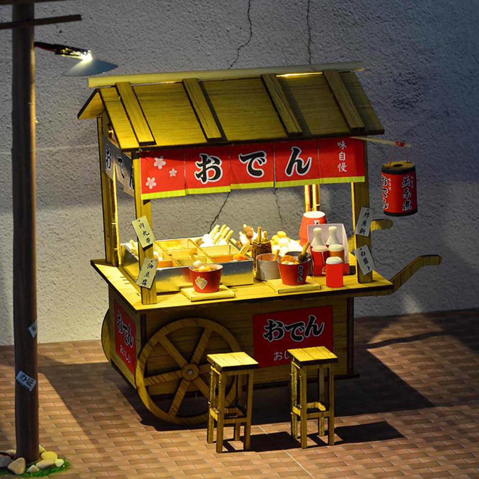 DIY Miniature DollHouse Kit with LED Oden Stall Stand Wooden Doll House Model Kits Present