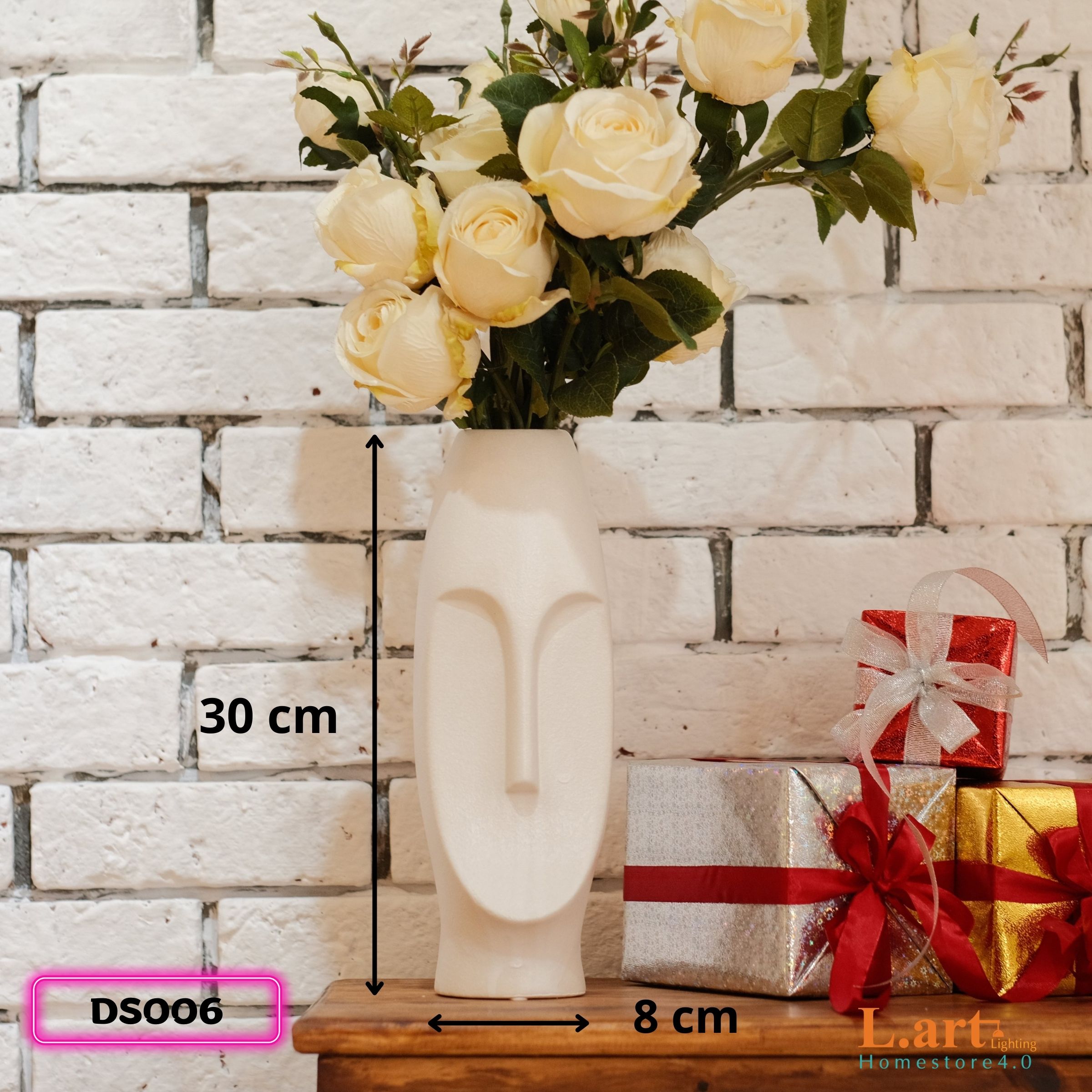 Tượng gốm sứ decor hình mặt người trang trí nhà màu trắng DS007