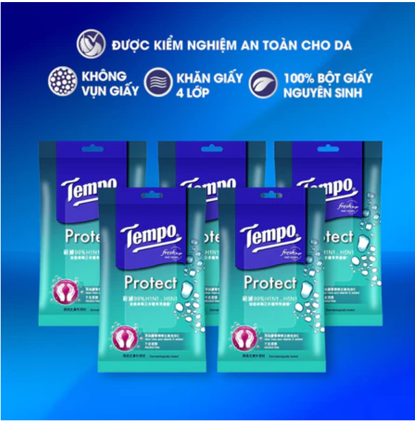 [MUA 8 GÓI TẶNG 2 GÓI] Khăn Ướt Tempo cao cấp, An toàn cho da, Diệt khuẩn 99% - Thương Hiệu Đức