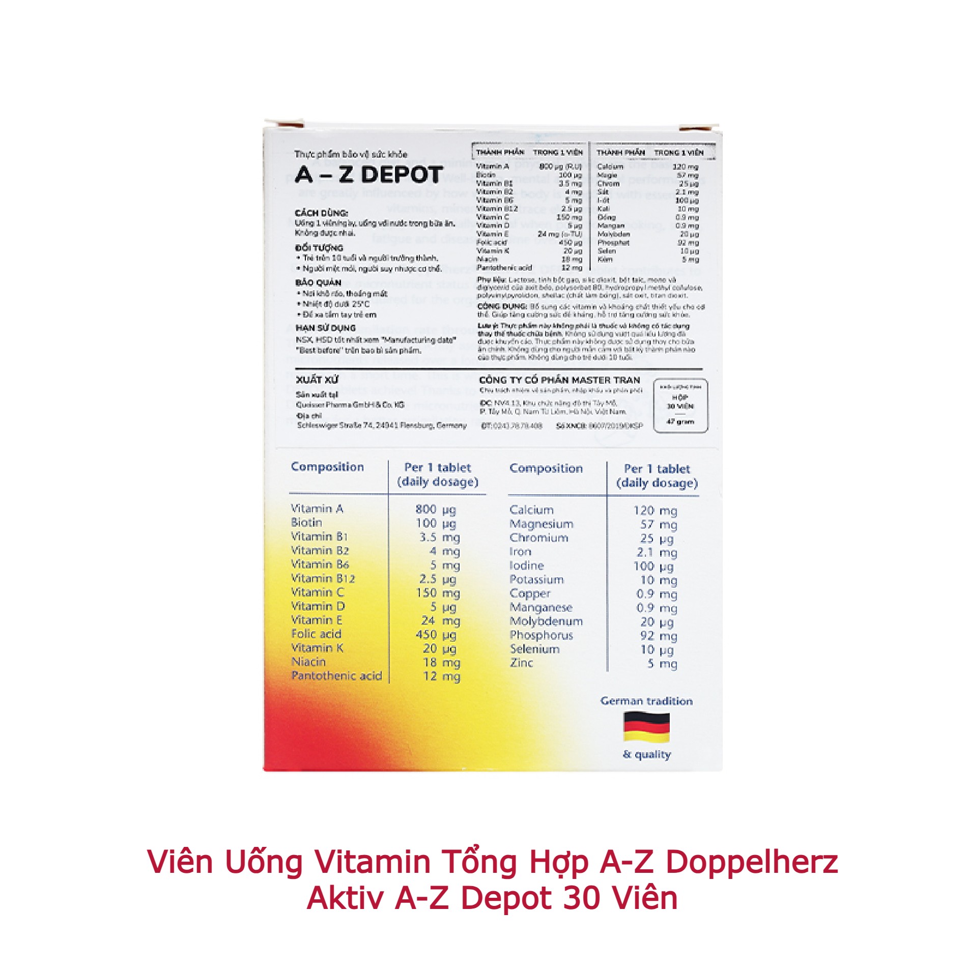 Viên Uống Vitamin Tổng Hợp A-Z Doppelherz Aktiv A-Z Depot 30 Viên