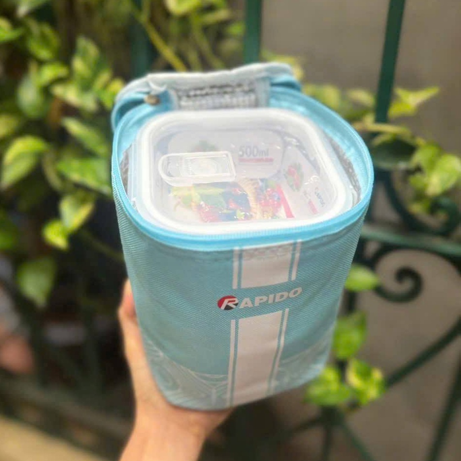 Bộ 3 bát thủy tinh 500ml có nắp kèm túi giữ nhiệt Rapido, hộp đựng thực phẩm thủy tinh chịu nhiệt cao - Hàng chính hãng