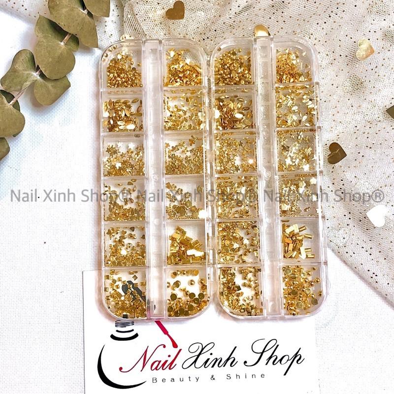 Khay 12 ô phụ kiện nail, trang trí móng tay cao cấp (phụ kiện nail kim loại mix)