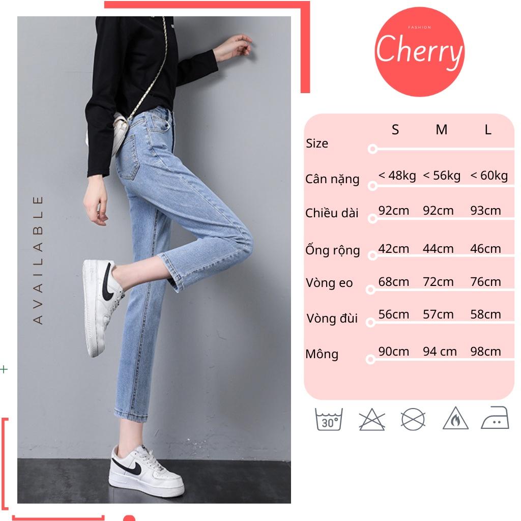 Quần jean nữ ống đứng dáng lửng co giãn cao cấp phong cách Hàn Quốc, quần bò nữ ống ngắn suông có co giãn CHERRY T029