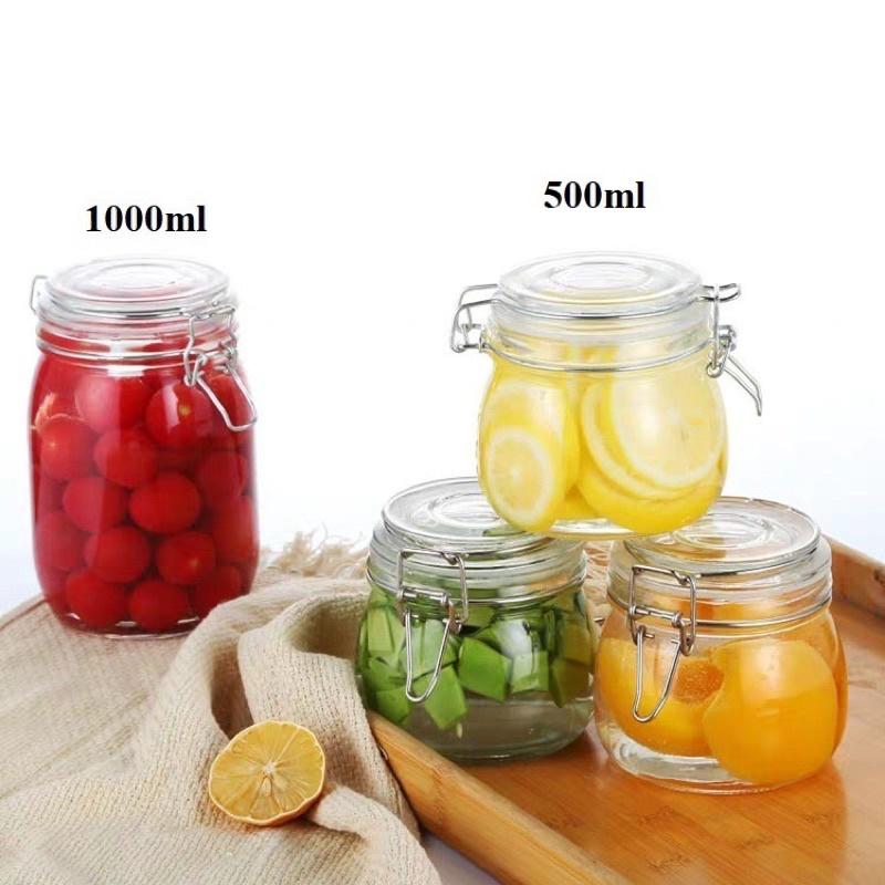 Hũ thuỷ tinh quai cài kim loại 750ml ngâm quả, đựng đồ uống...