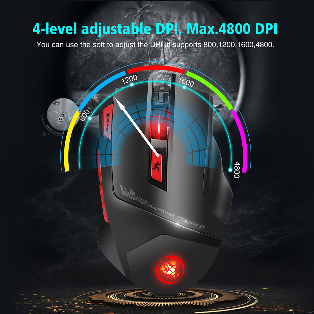 Chuột chơi game không dây HXSJ T88 có thể sạc lại có thể điều chỉnh 4800DPI quang học