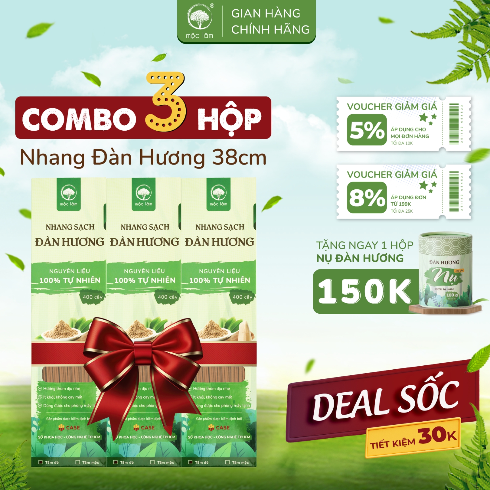 Nhang Sạch Đàn Hương 1200cây 38cm - TIẾT KIỆM 30K - Nhang Thiên Nhiên MỘC LÂM
