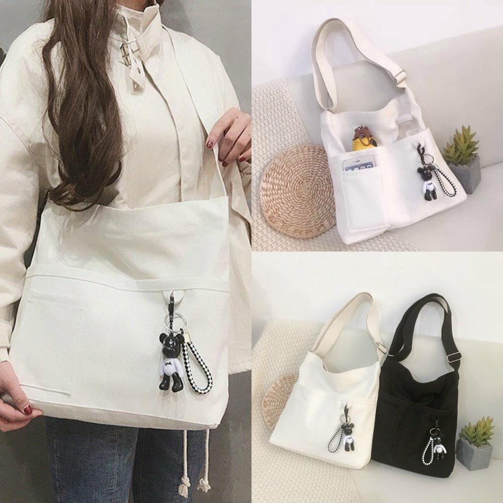 Túi Vải Unisex Đeo Chéo Nhiều Ngăn Vải Canvas - Túi Tote Unisex Form Rộng Ngăn Nhỏ 2 Màu